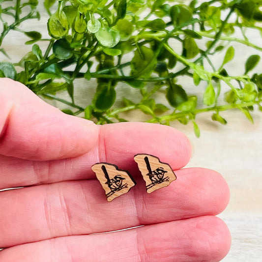 South Carolina State Bird, The Carolina Wren, state souvenirs, wooden earrings, little wood earrings, small stud earrings, gift for friend, gift for her