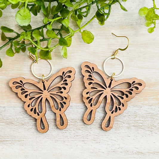 butterfly earrings, wood butterflies, summer earrings