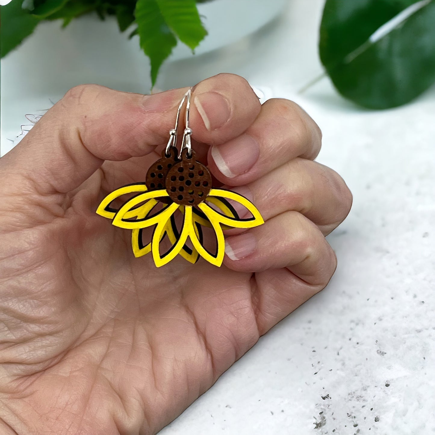 Sunflowers Hand Painted Floral Wood Earrings