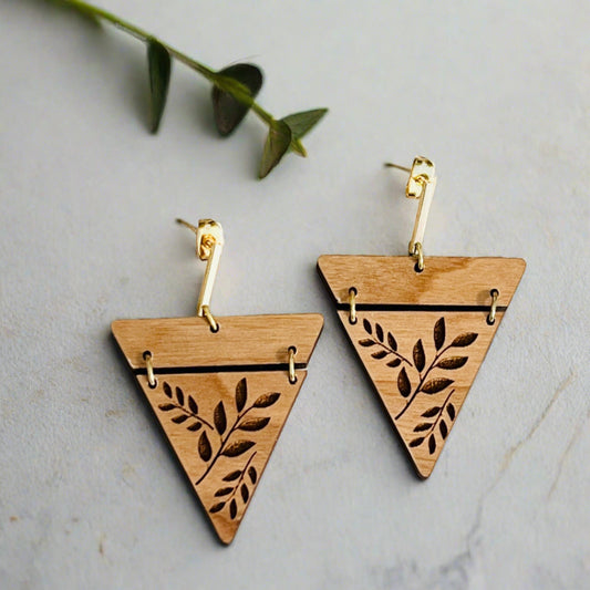 Two Part Geometric Triangle Wood Earrings
